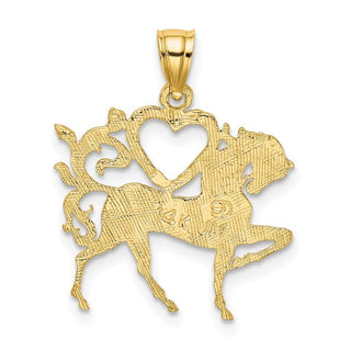 14k Yellow Gold Textured Heart and Horse Pendant