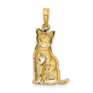 14k Yellow Gold Textured Sitting Cat Pendant