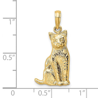 14k Yellow Gold Textured Sitting Cat Pendant