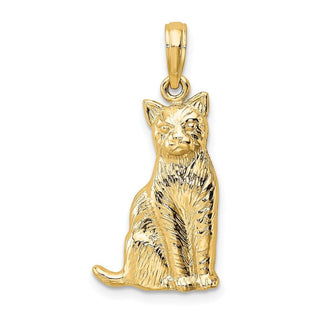 14k Yellow Gold Textured Sitting Cat Pendant