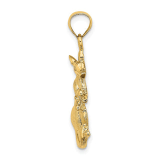 14k Yellow Gold 2-D Kangaroo With Baby In Pouch Pendant