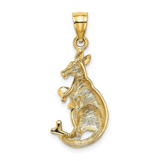 14k Yellow Gold 2-D Kangaroo With Baby In Pouch Pendant
