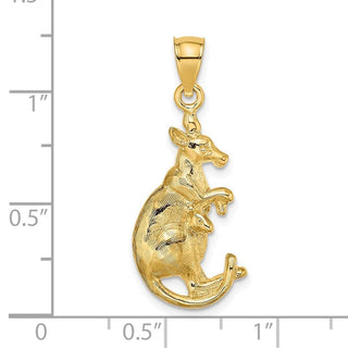14k Yellow Gold 2-D Kangaroo With Baby In Pouch Pendant