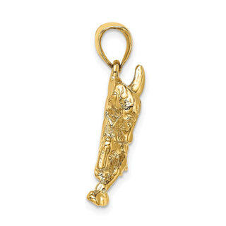 14k Yellow Gold Polished Raging Bull With Horns Pendant