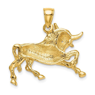 14k Yellow Gold Polished Raging Bull With Horns Pendant