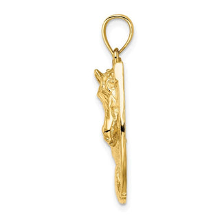 14k Yellow Gold 2-D Polished and Engraved Horse Head In Shoe Pendant