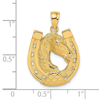14k Yellow Gold 2-D Polished and Engraved Horse Head In Shoe Pendant