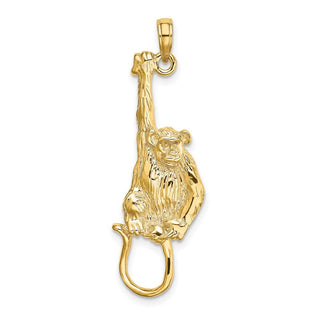 14k Yellow Gold 2-D Textured Hanging Monkey Pendant