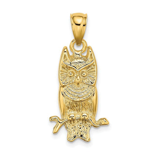 14k Yellow Gold 2-D Textured Owl Pendant