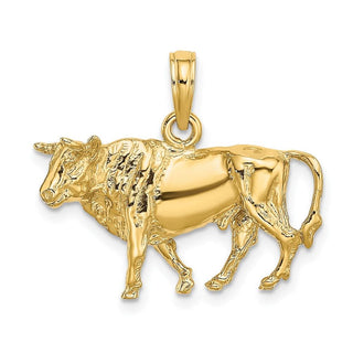 14k Yellow Gold 3-D Bull w/Horns Pendant