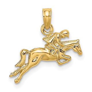 14k Yellow Gold Jockey on Jumping Horse Pendant