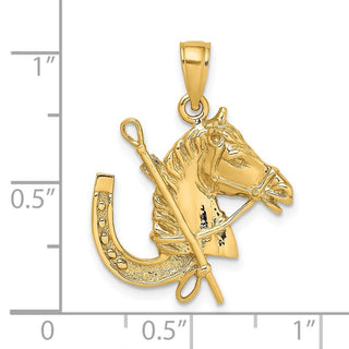 14k Yellow Gold Horse Head w/ Shoe and Crop Pendant
