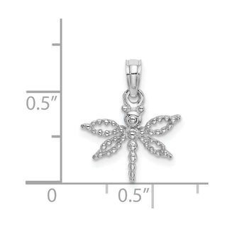 14k White Gold 2-D Mini Dragonfly W/Cut-Out Wings Pendant