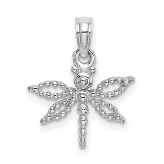 14k White Gold 2-D Mini Dragonfly W/Cut-Out Wings Pendant