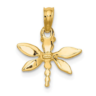 14k Yellow Gold 2-D Mini Dragonfly w/Solid Wings Pendant