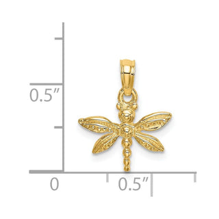 14k Yellow Gold 2-D Mini Dragonfly w/Solid Wings Pendant