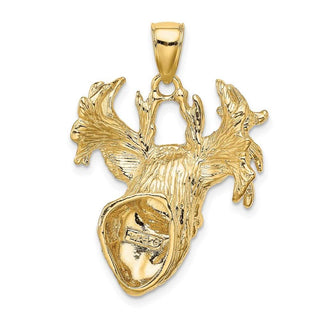 14k Yellow Gold 2-D Textured Deer Head Pendant