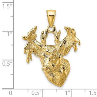 14k Yellow Gold 2-D Textured Deer Head Pendant
