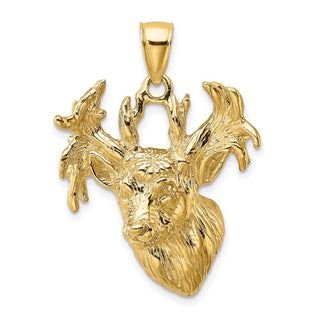 14k Yellow Gold 2-D Textured Deer Head Pendant