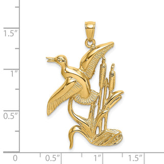 14k Yellow Gold 2-D Duck Flying From Willow Pendant