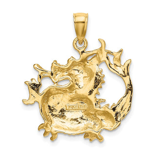 14k Yellow Gold 2-D Textured Dragon Pendant