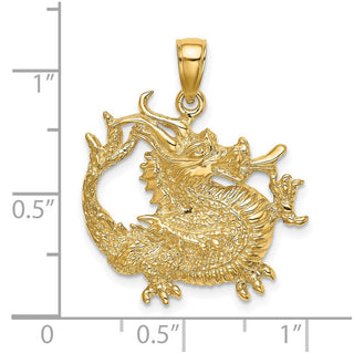 14k Yellow Gold 2-D Textured Dragon Pendant