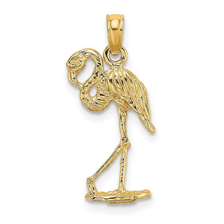 14k Yellow Gold 3-D Flamingo w/Head Up Pendant