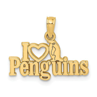 14k Yellow Gold I Heart Penguins w/Penguin Pendant