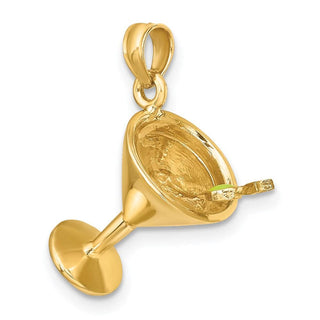14k Yellow Gold 3-D Martini w/Olive Pendant