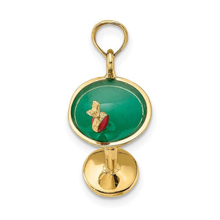 14k Yellow Gold 3-D Green Enamel Martini w/Cherry Pendant