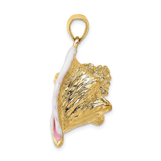 14k Yellow Gold 3-D Enamel Large Conch Shell Pendant