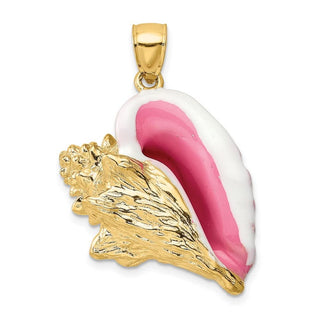 14k Yellow Gold 3-D Enamel Large Conch Shell Pendant