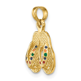 14k Yellow Gold w/Multi-Color Enamel Double Flip-Flop Pendant