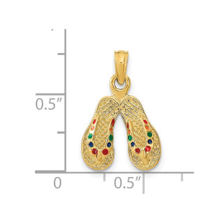 14k Yellow Gold w/Multi-Color Enamel Double Flip-Flop Pendant