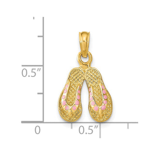 14k Yellow Gold w/Pink Enamel Double Flip-Flop Charm K6664