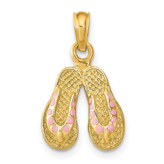 14k Yellow Gold w/Pink Enamel Double Flip-Flop Pendant K6664