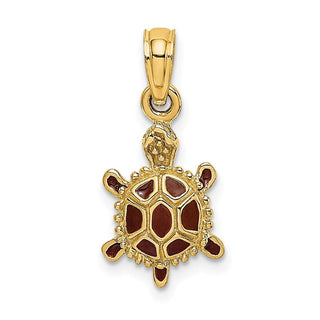 14k Yellow Gold 3D with Brown Enamel Tortoise Pendant
