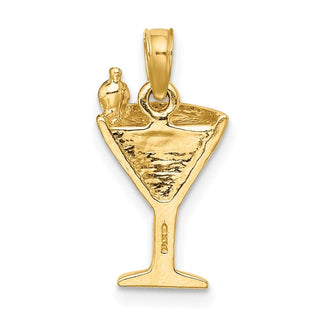14k Yellow Gold 2-D Pink Enameled Cosmo Martini w/Olive Pendant