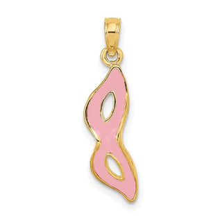 14k Yellow Gold 3-D and Beveled w/ Pink Enamel Masquerade Mask Pendant