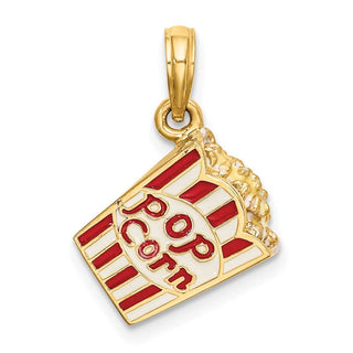 14k Yellow Gold 3-D Enameled Bag Of Popcorn Pendant
