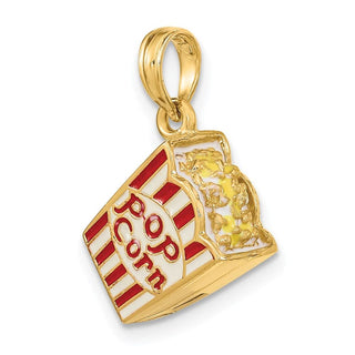 14k Yellow Gold 3-D Enameled Bag Of Popcorn Pendant