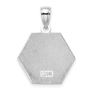14K White Gold Enameled Textured Back Caduceus Medical Disc Pendant