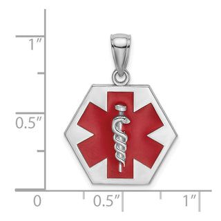 14K White Gold Enameled Textured Back Caduceus Medical Disc Pendant