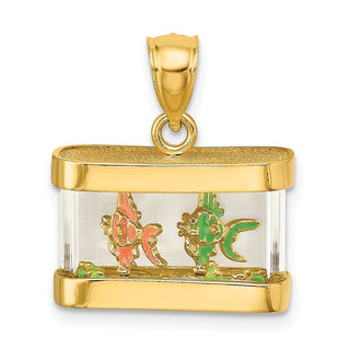 14k Yellow Gold 3-D Moveable Enamel Fish Aquarium Pendant