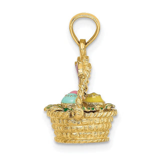 14k Yellow Gold 3-D Enameled Easter Basket w/ Bow and Eggs Pendant
