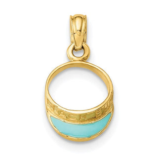 14k Yellow Gold Blue Enameled Beach Sun Visor Pendant
