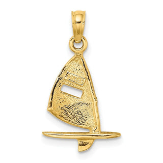 14k Yellow Gold Blue Enameled Windsail Surf Board Pendant