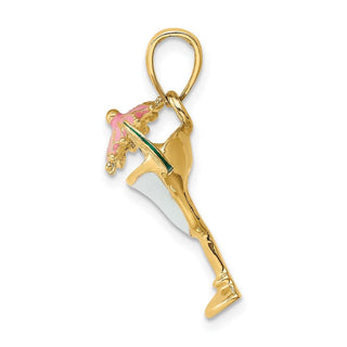 14k Yellow Gold 2-D Enameled Margarita Drink w/ Umbrella and Lime Pendant