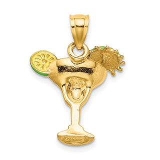 14k Yellow Gold 2-D Orange Enameled Margarita Drink w/ Umbrella and Lima Pendant