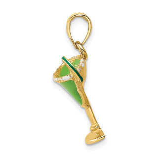 14k Yellow Gold 2-D Green Enameled Salted Margarita Drink w/Lime Pendant